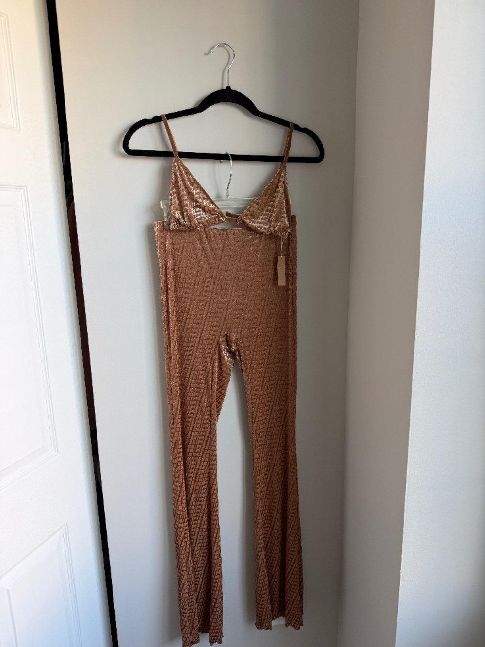 SKIMS Velvet Flared Leggings and Triangle Bralette in Chai, Women's Size Medium